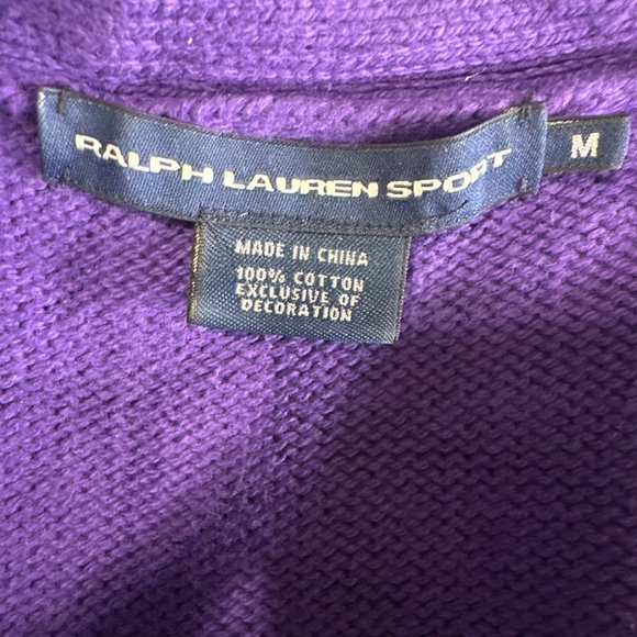Ralph Lauren Sport Crest V Neck Sweater Purple Knit Ribbed Preppy Polo Pony S - Picture 5 of 5